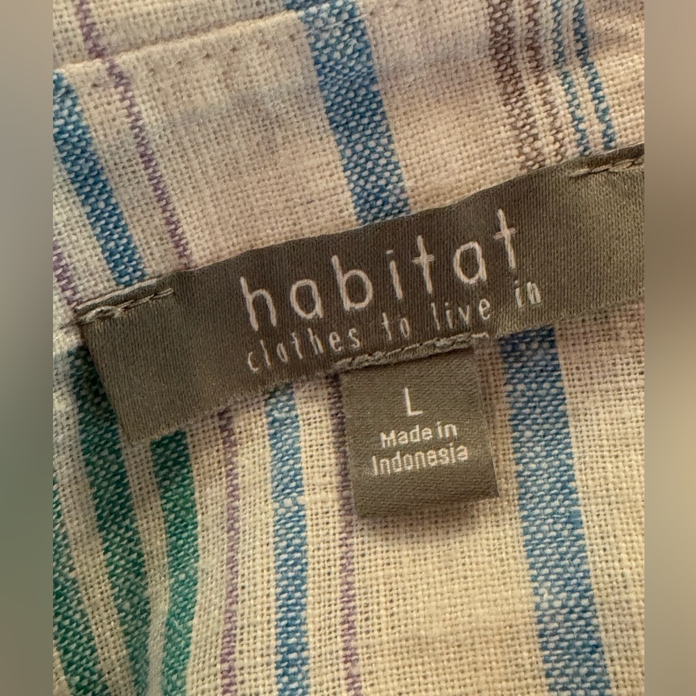 Habitat Asymmetrical Striped Artsy Lagenlook Button Up Blouse Linen Blend Large - Picture 6 of 7